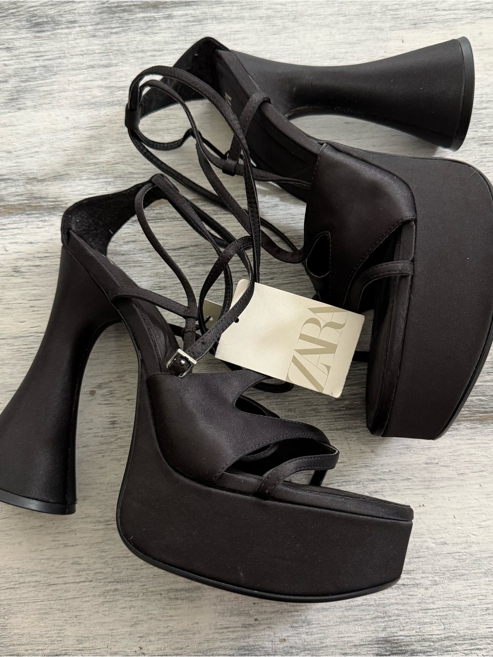 Zara Black Platform Flared-Heel Strappy Sandals size 39 (US 8)
